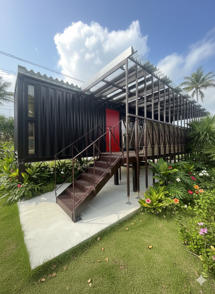 Gemini_Generated_Image_59a8ia59a8ia59a8 | コンテナハウスのことなら_現代コンテナ建築研究所 40FEET_MIKAN(未完)HOUSE_003 施工途中の外観全景