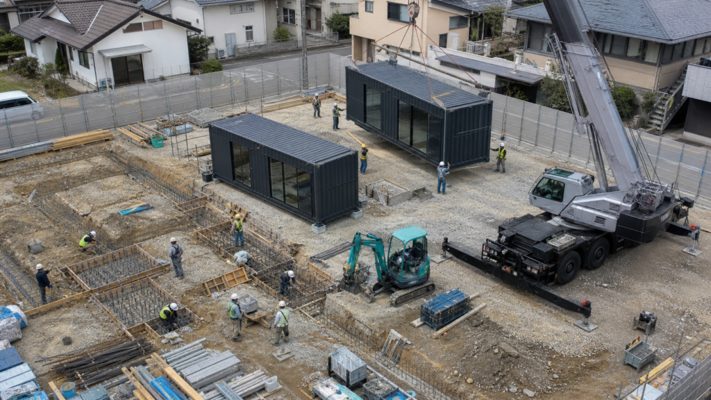 基礎工事と設置工事の俯瞰写真