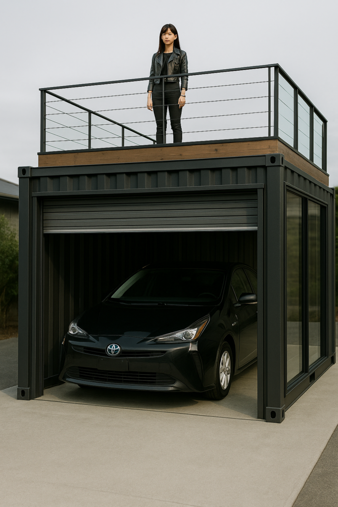 レイダウン型コンテナ。余裕で車が入ります。