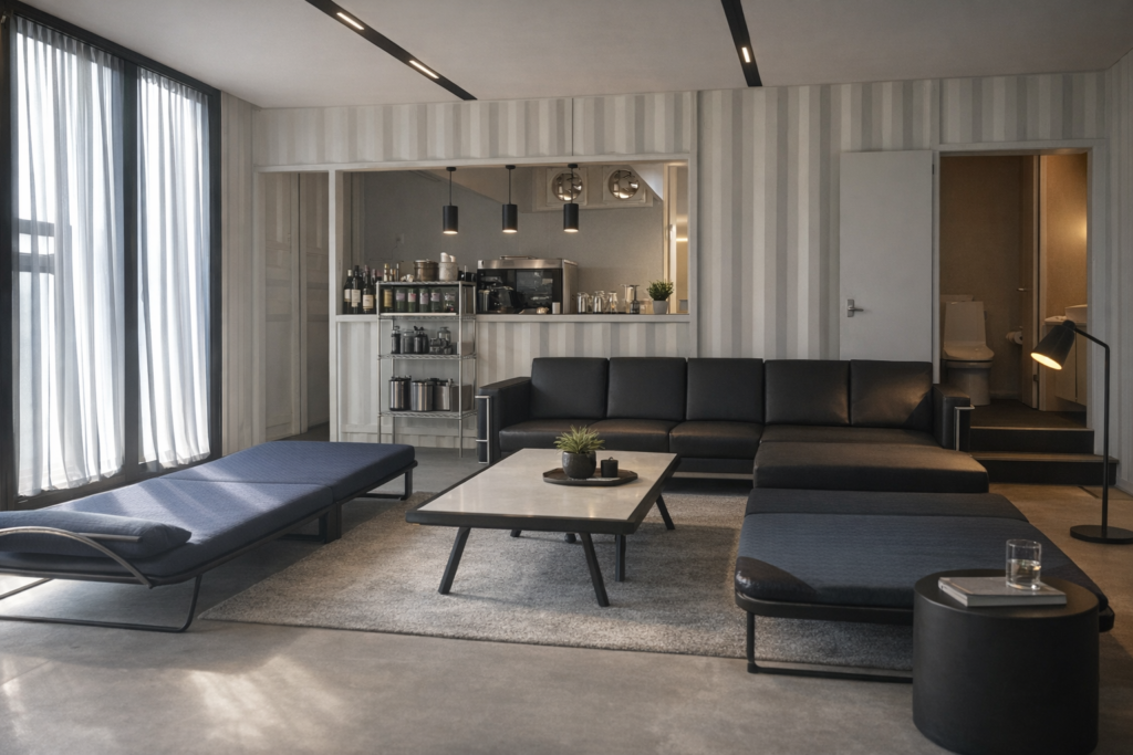 ロックなイメージのコンテナハウスのリビング