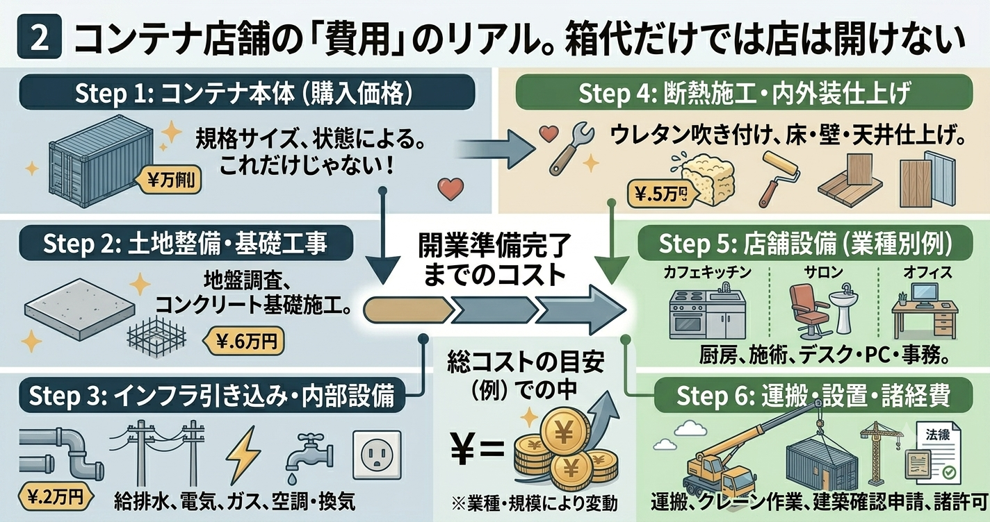コンテナ店舗の費用のリアルに表した画像